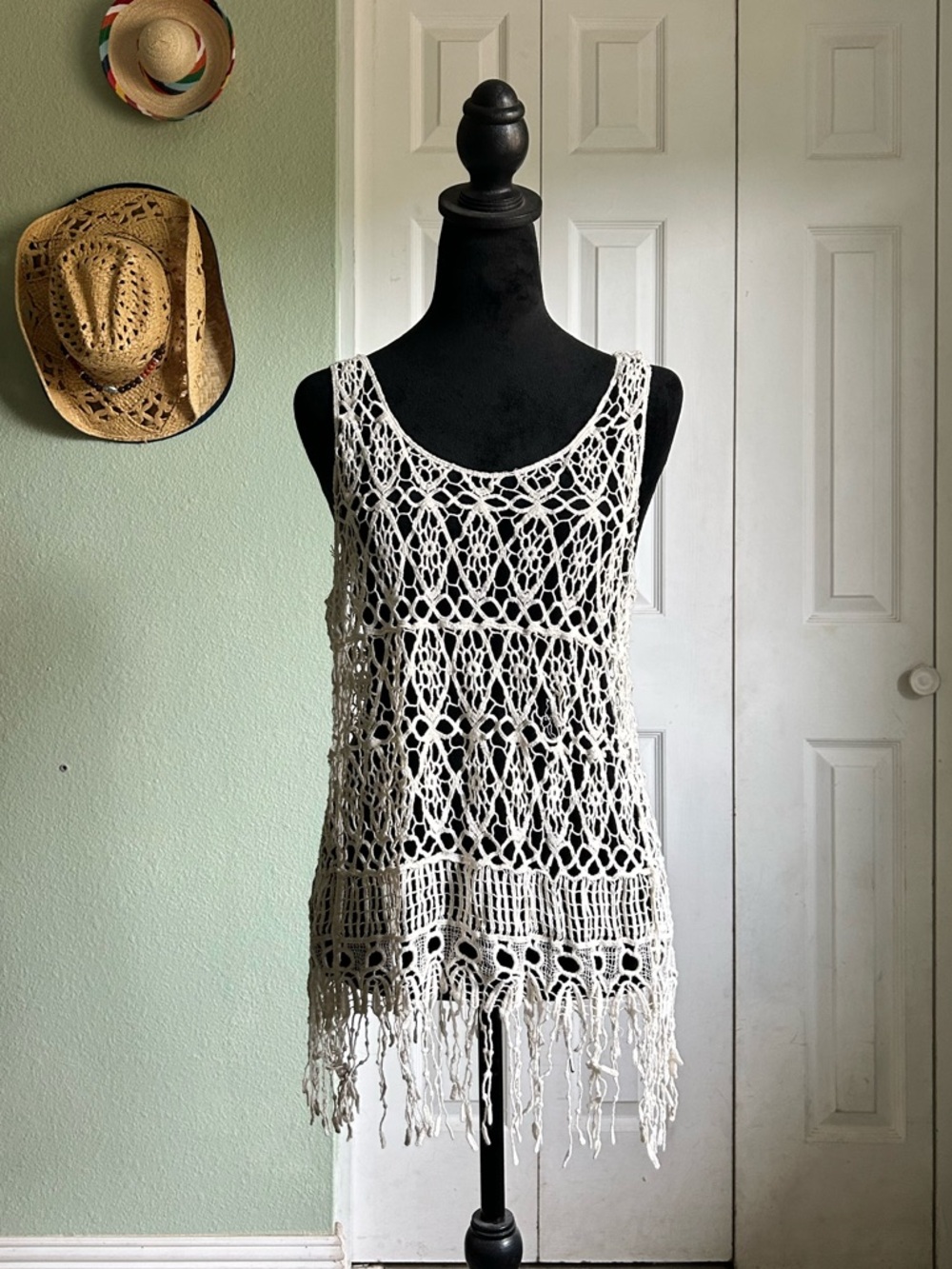 Cream Crochet Fringe Mini Dress